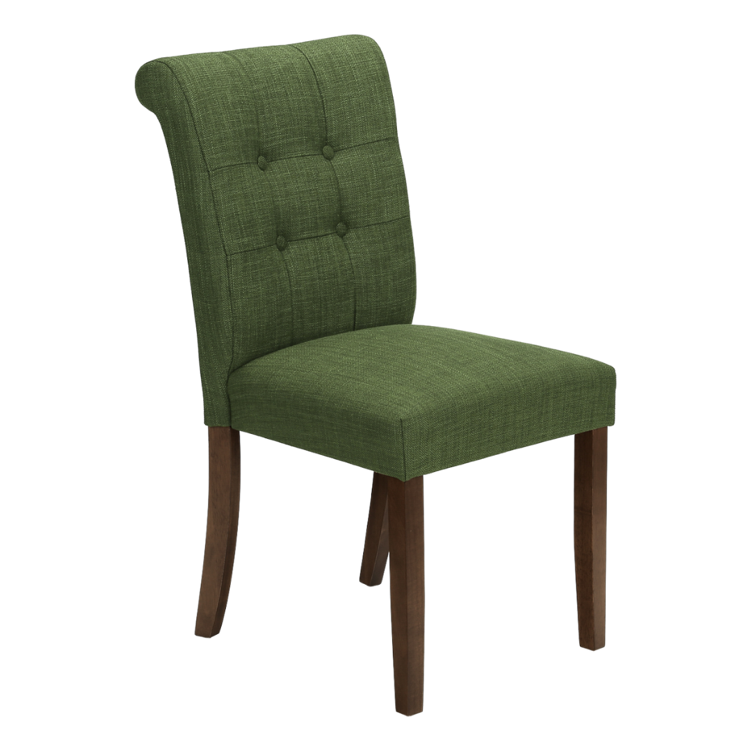 Linara – Set of 2 – Tufted Linen-Look Dining Chair – Green