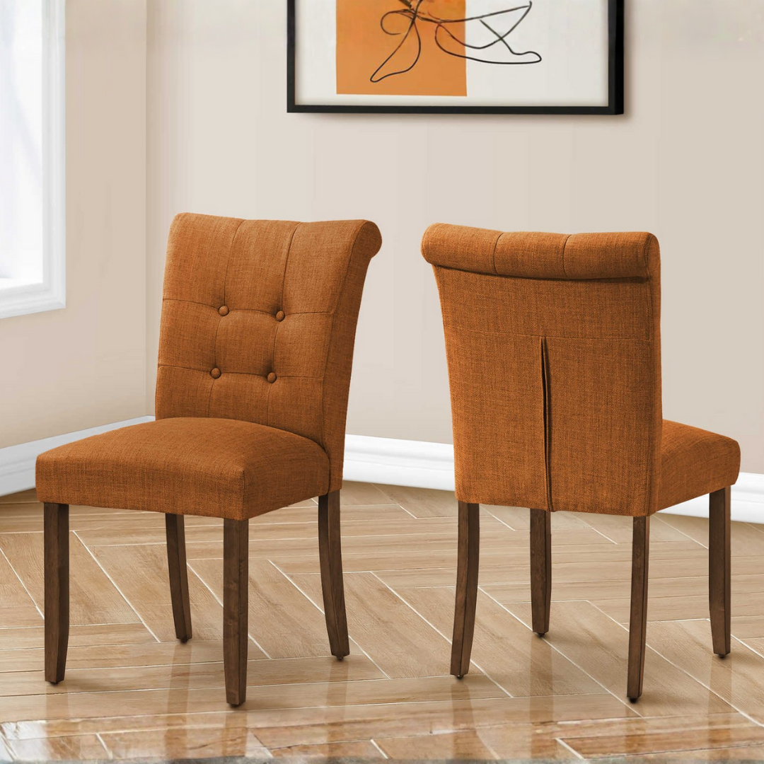 Linara – Lot de 2 – Chaises de salle à manger capitonnées aspect lin – Orange