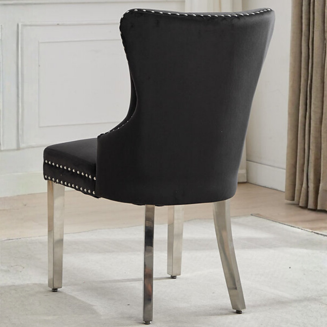 Luxoria – Lot de 2 – Chaises de salle à manger capitonnées en velours – Noires