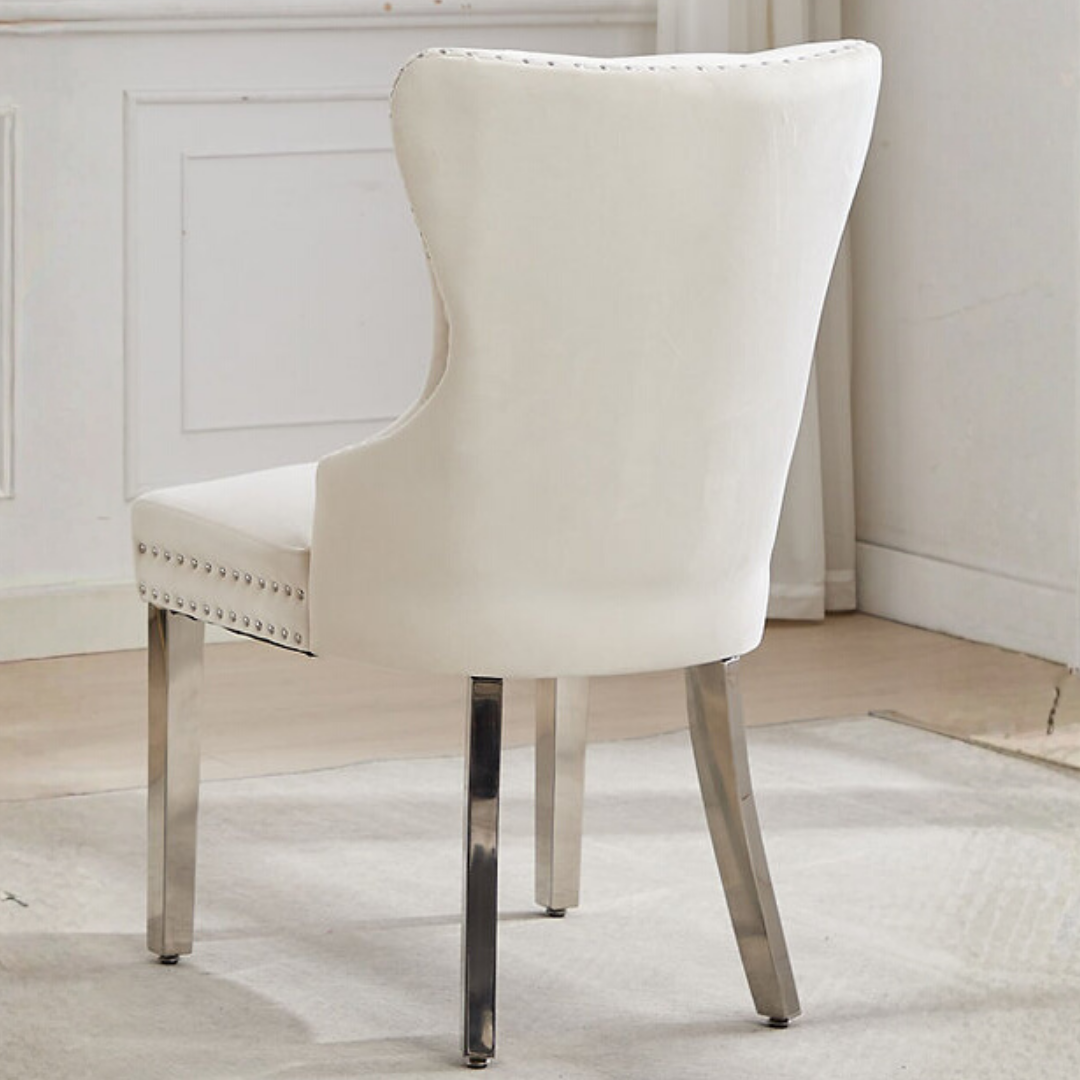 Luxoria – Lot de 2 – Chaises de salle à manger capitonnées en velours – Crème