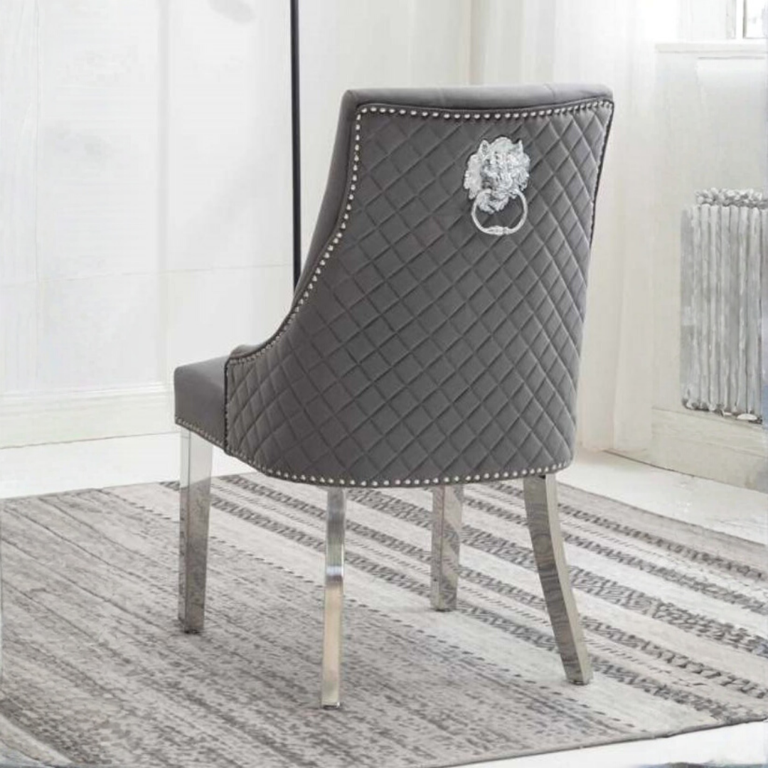 Majestria – Lot de 2 – Chaises de salle à manger capitonnées en velours – Gris