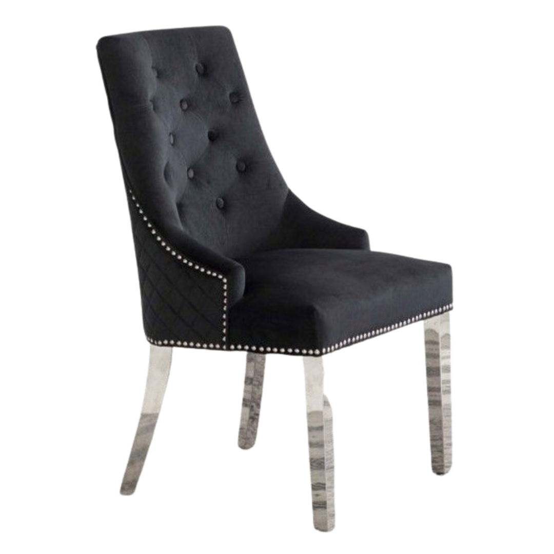 Majestria ensemble 2 chaises salle à manger velours noir capitonné pieds chromés clous décoratifs Montréal