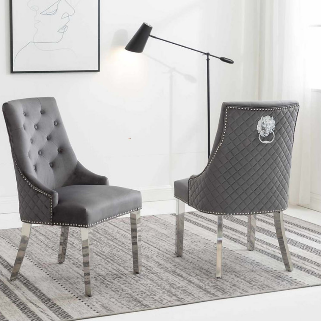 Bellagio – Ensemble de salle à manger – Marbre blanc / Velours gris