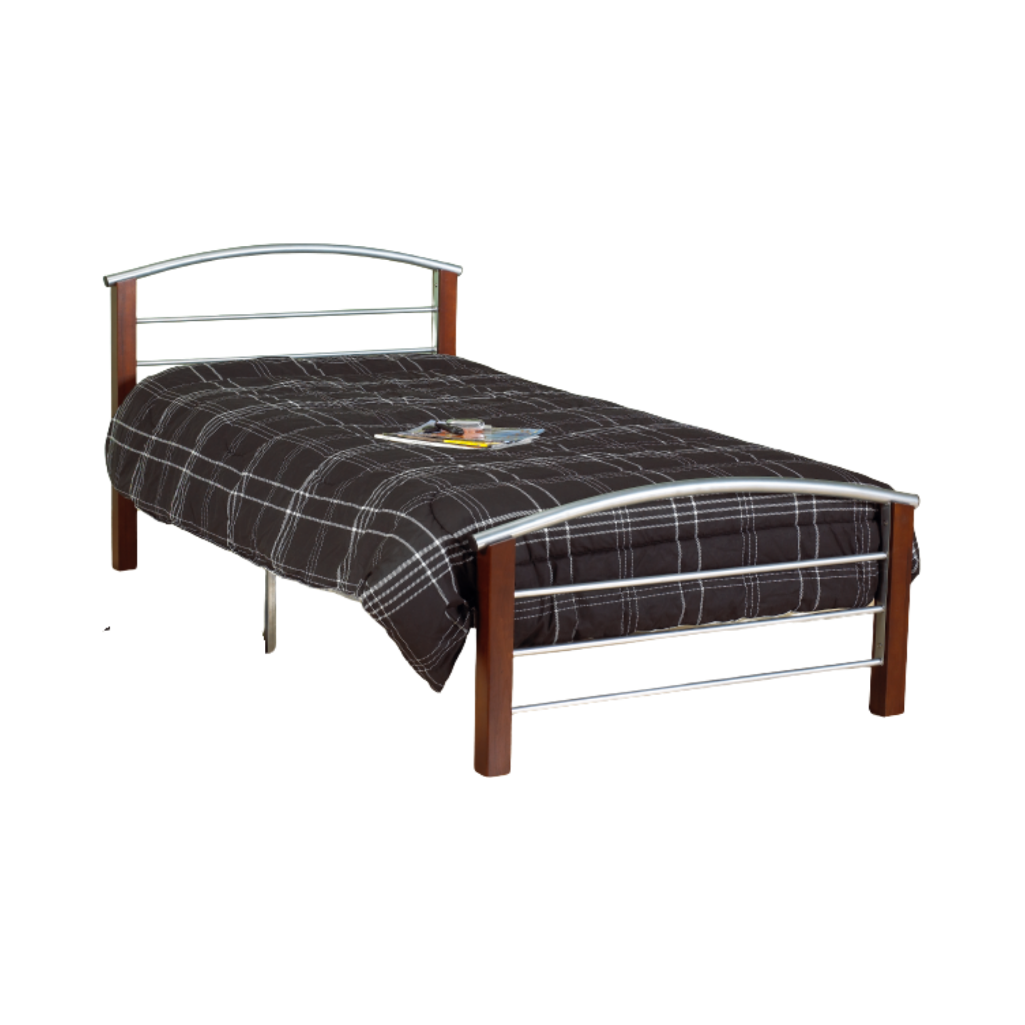 Twin Bed - Bed Silver Metal and Dark Cherry Post 127