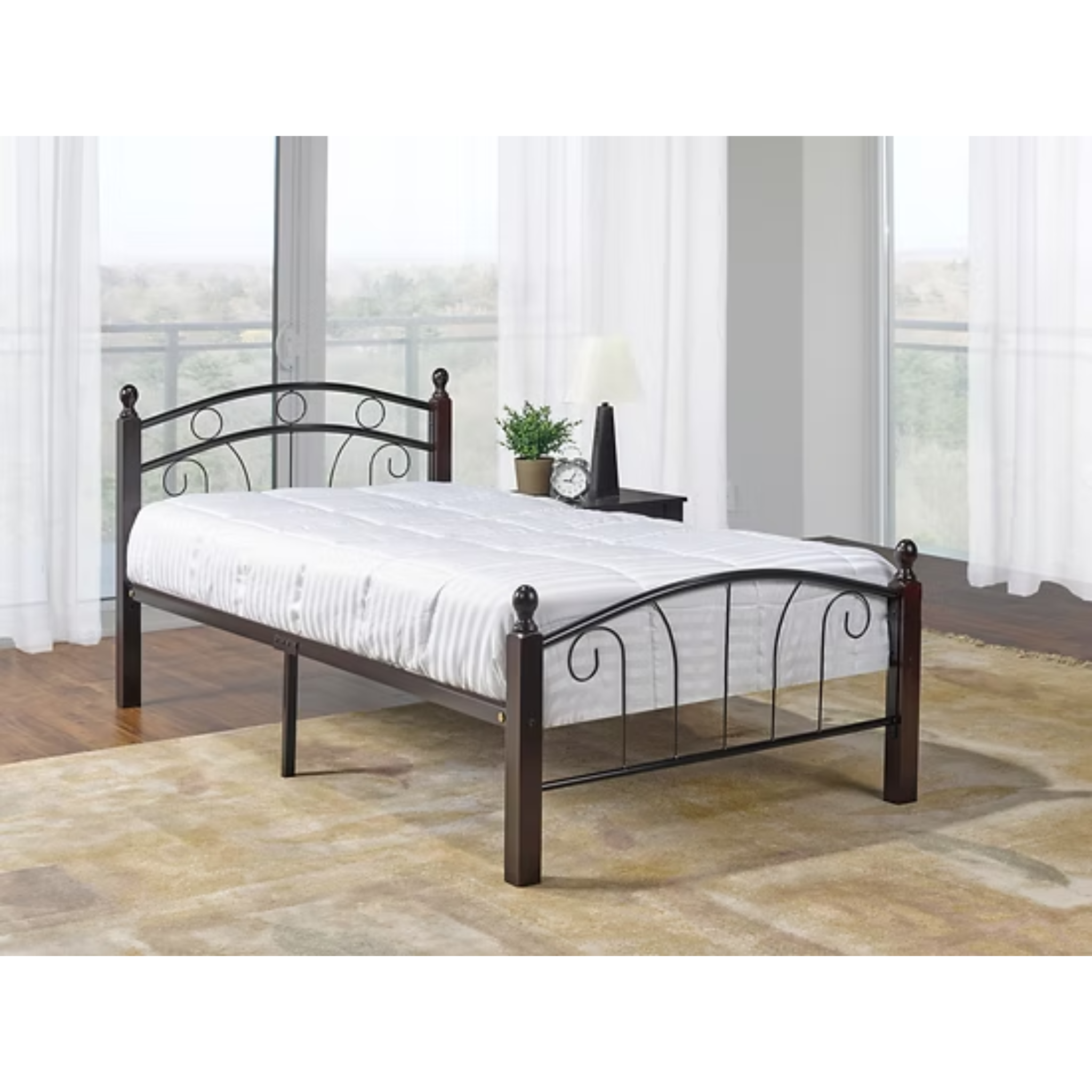 Twin Bed - Bed Black Metal and Dark Cherry Posts 128