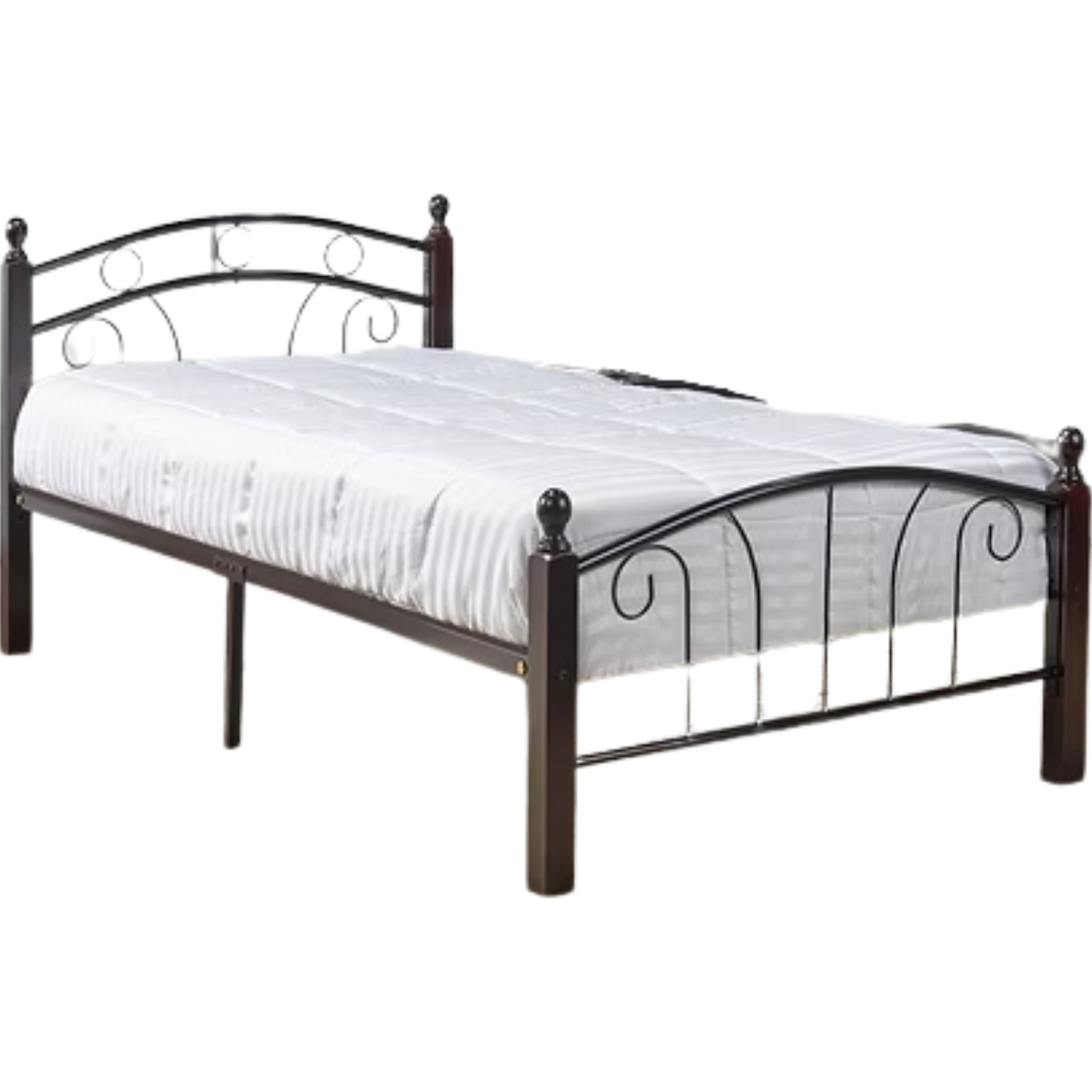 Lit double - Lit en métal noir et montants en cerisier foncé 128