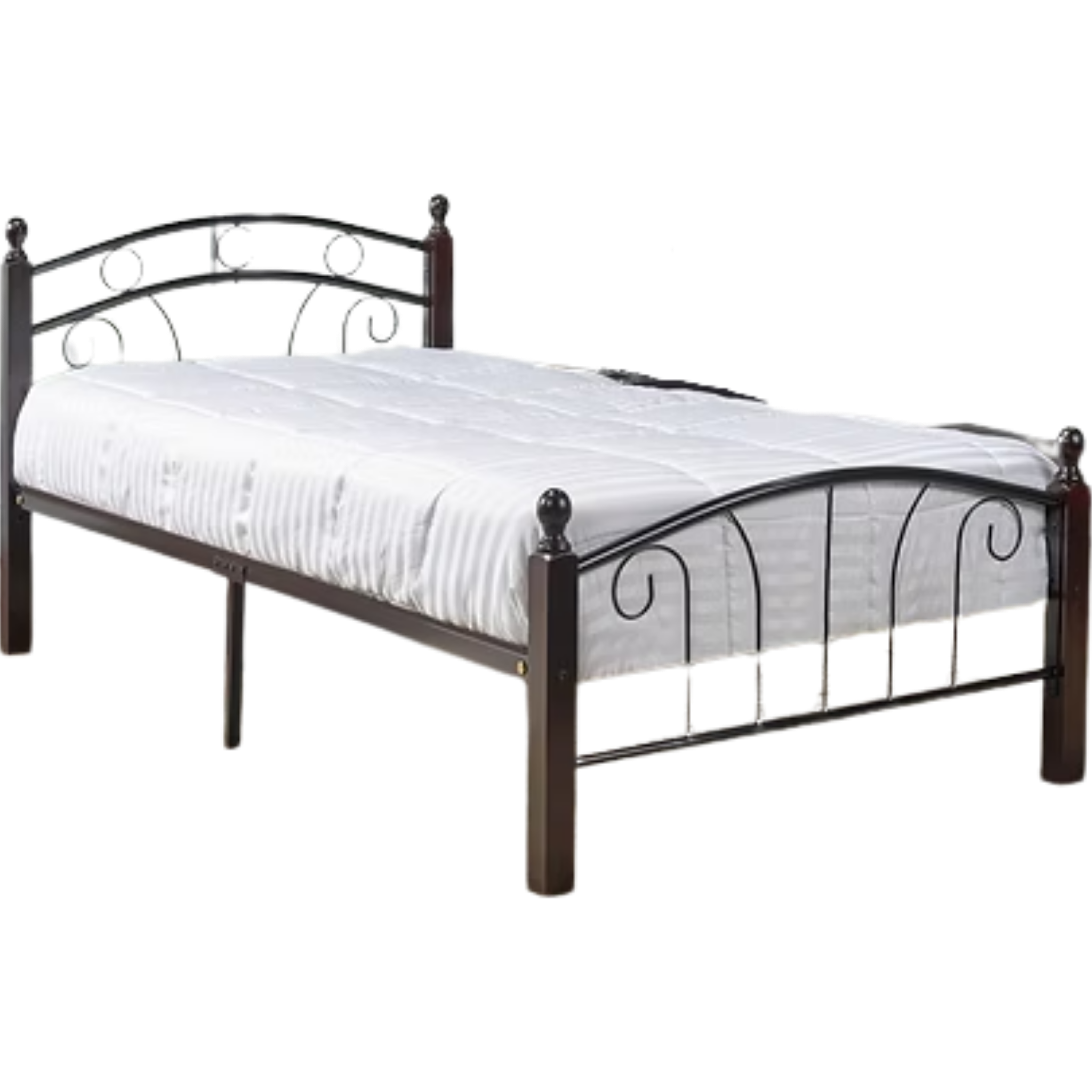 Queen Bed - Bed Black Metal and Dark Cherry Posts 128