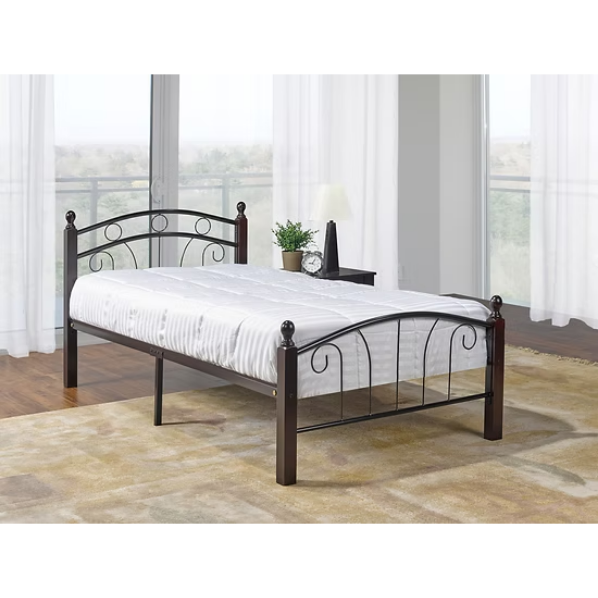 Queen Bed - Bed Black Metal and Dark Cherry Posts 128
