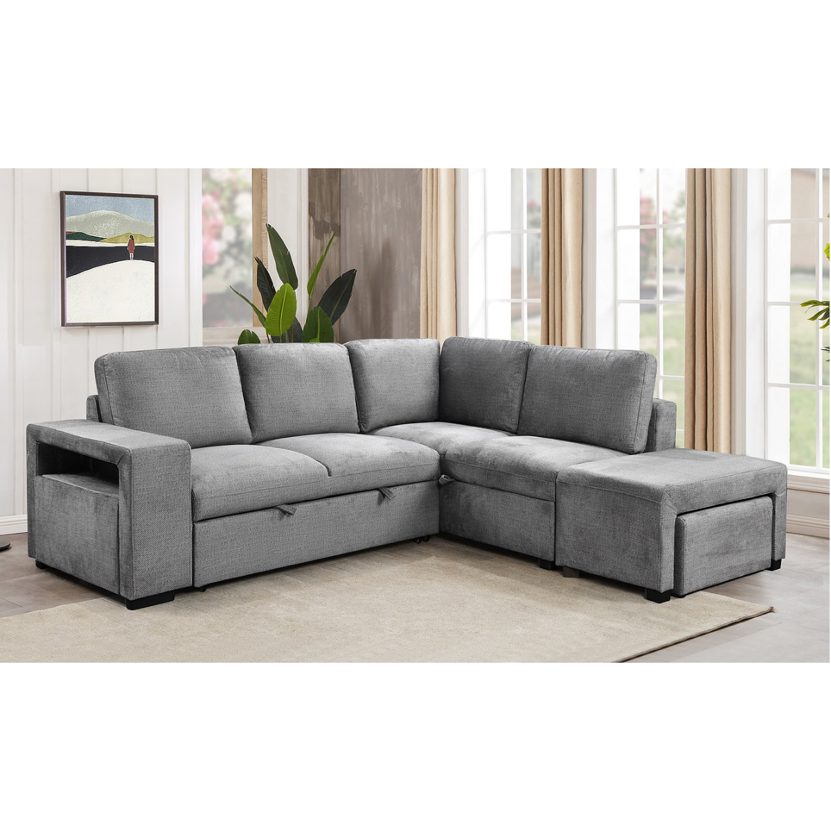 IF-9035 RHF Sofa Bed Sectional with Dual Storage – Soft Grey