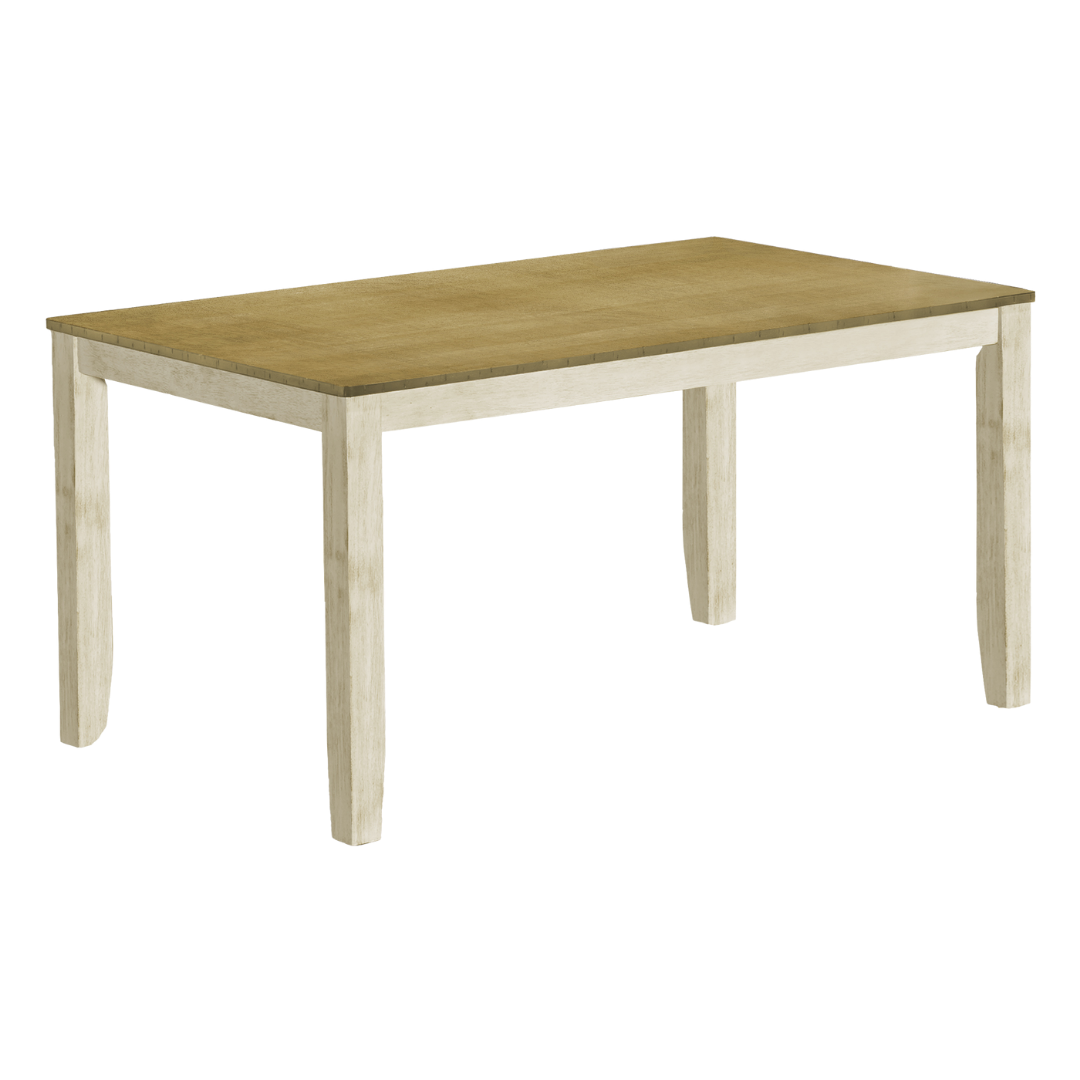 Comforta – Dining Set – Antique White / Light Brown Veneer / Beige Fabric