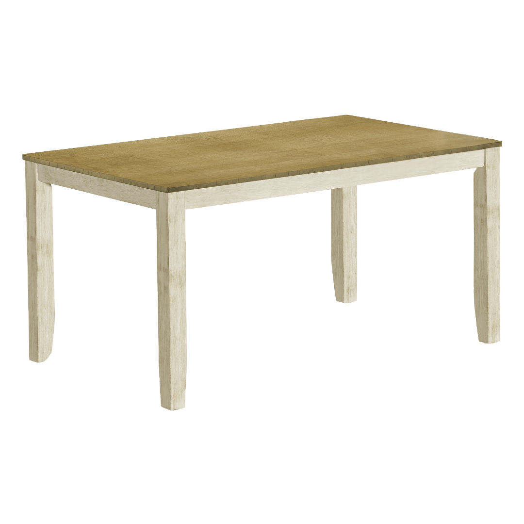 Elmont – Table de salle à manger – Placage blanc antique/brun clair