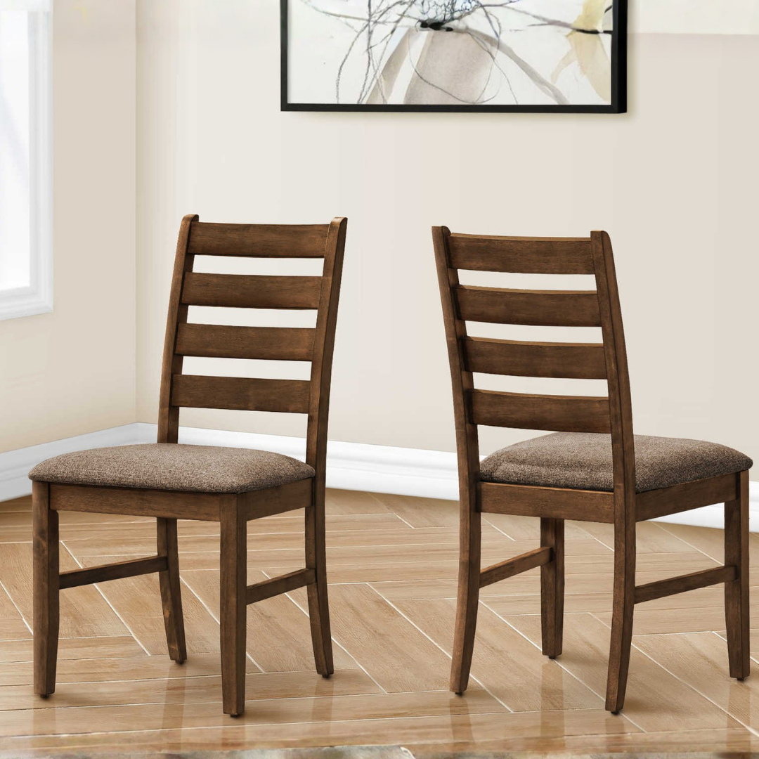 Comforta – Ensemble de salle à manger – Placage cerisier antique / Tissu marron