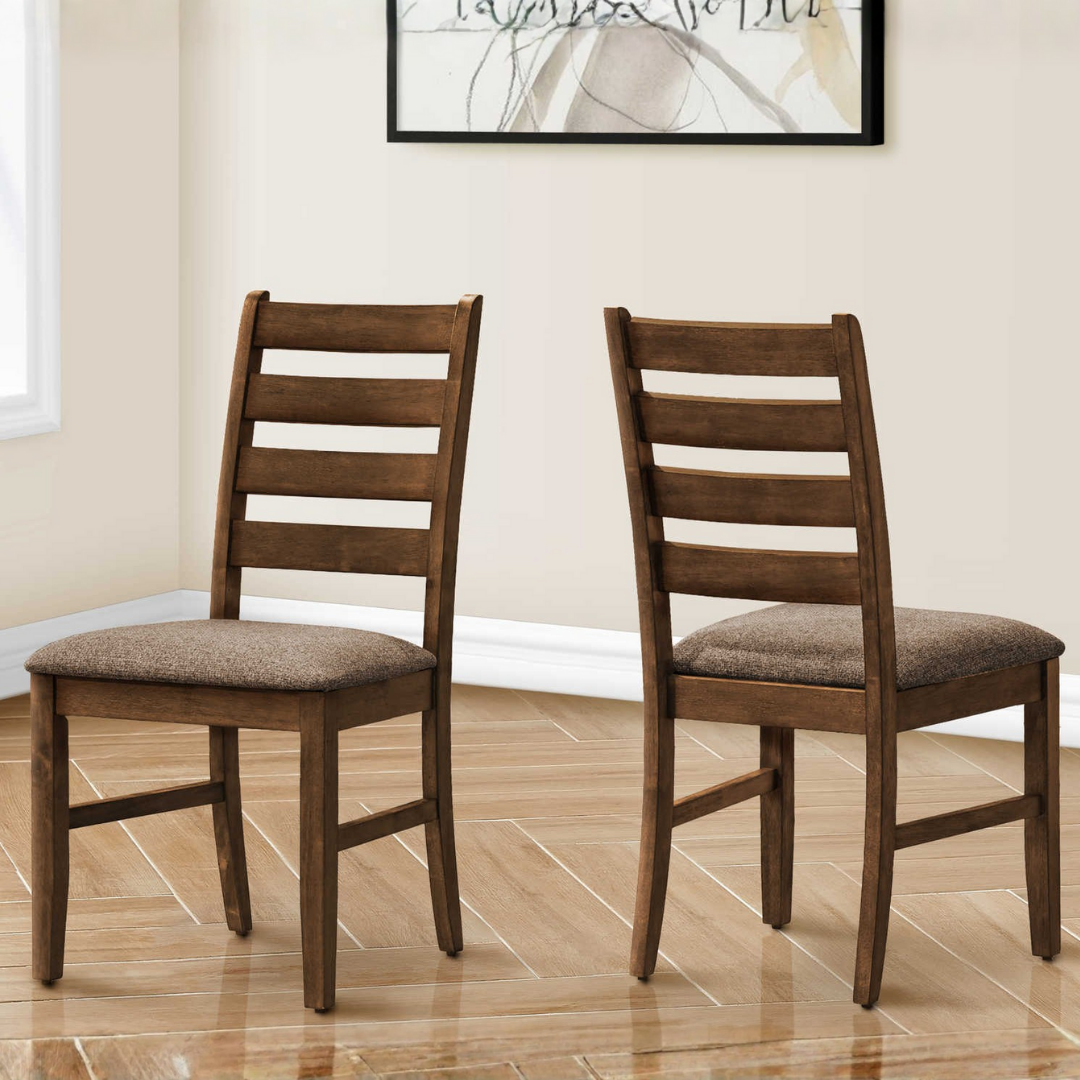 Ladmore – Lot de 2 – Chaises de salle à manger en tissu à dossier échelle – Marron