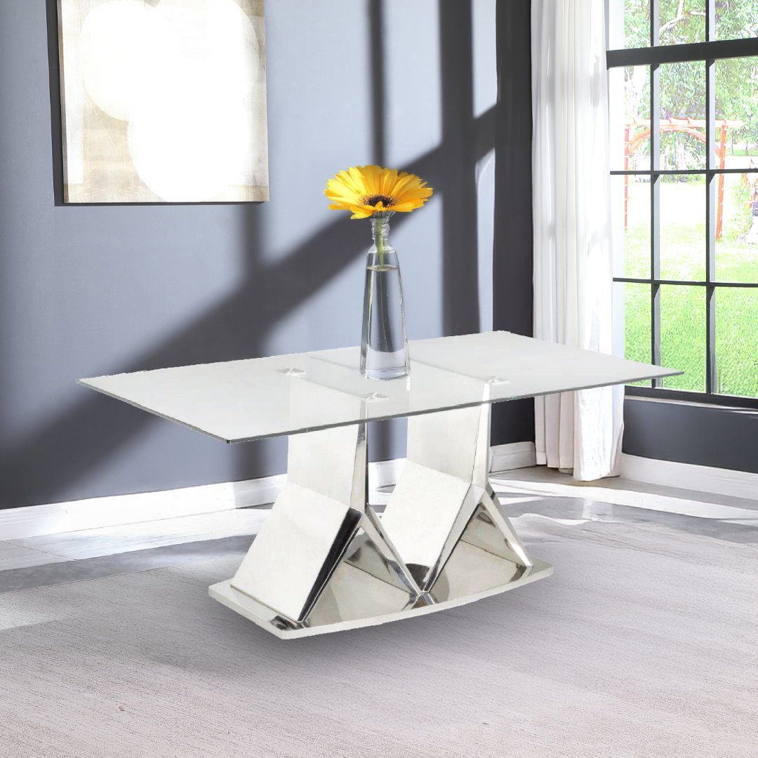 Bailey – Dining Table – Glass Top / Chrome Base