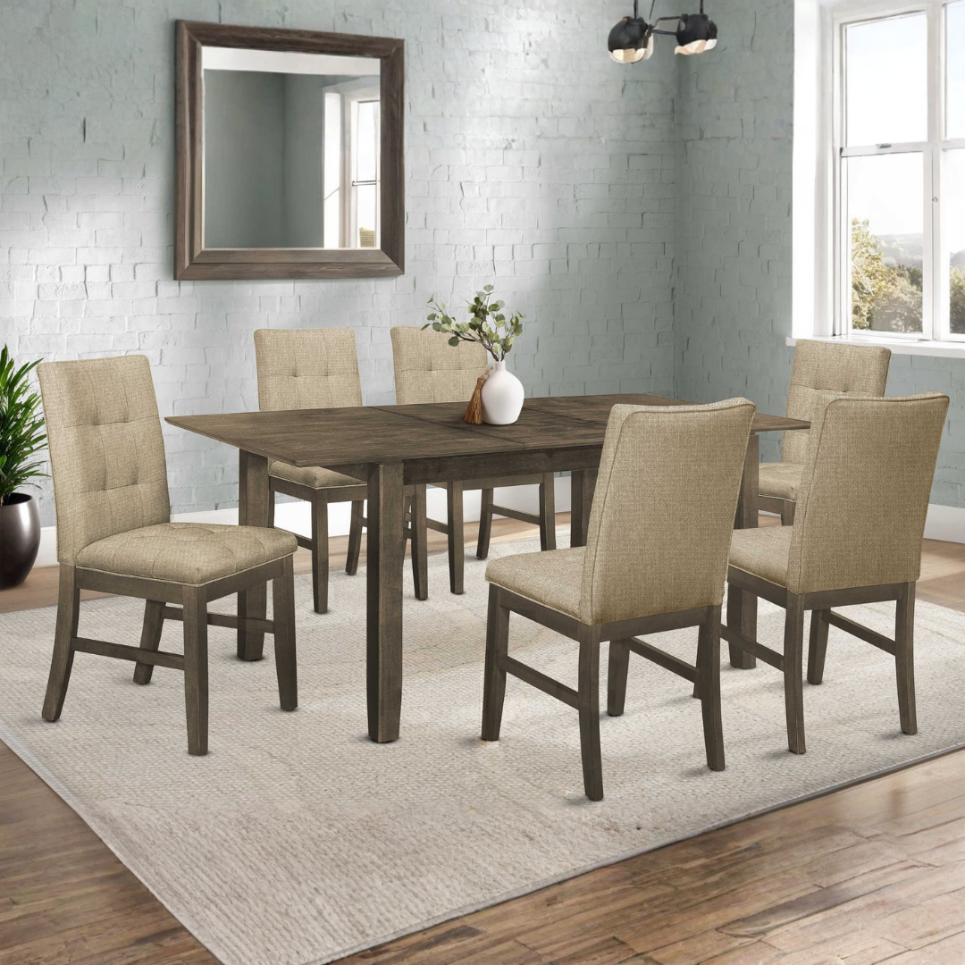 Ensemble de salle à manger Runa – Placage gris / Tissu marron