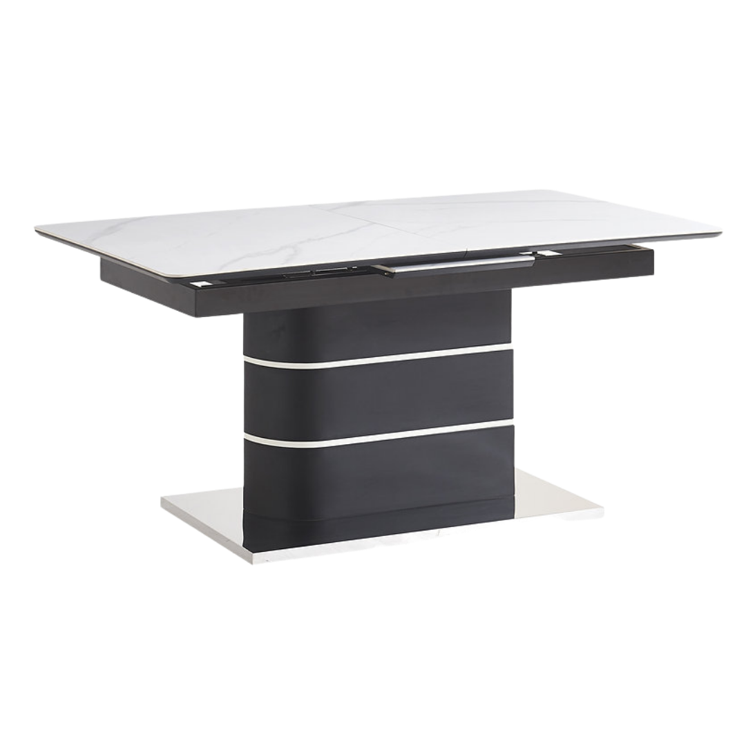 Roma – Dining Set – White Marble Look / Light Grey Velvet