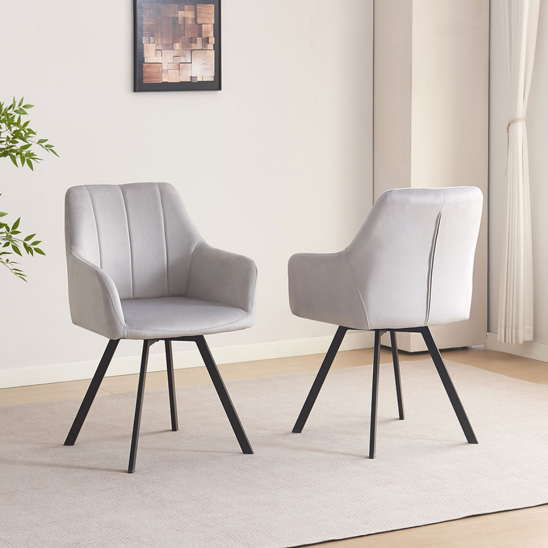 Roma – Dining Set – White Marble Look / Light Grey Velvet