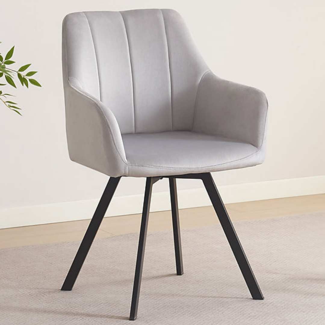 Roma – Dining Set – White Marble Look / Light Grey Velvet