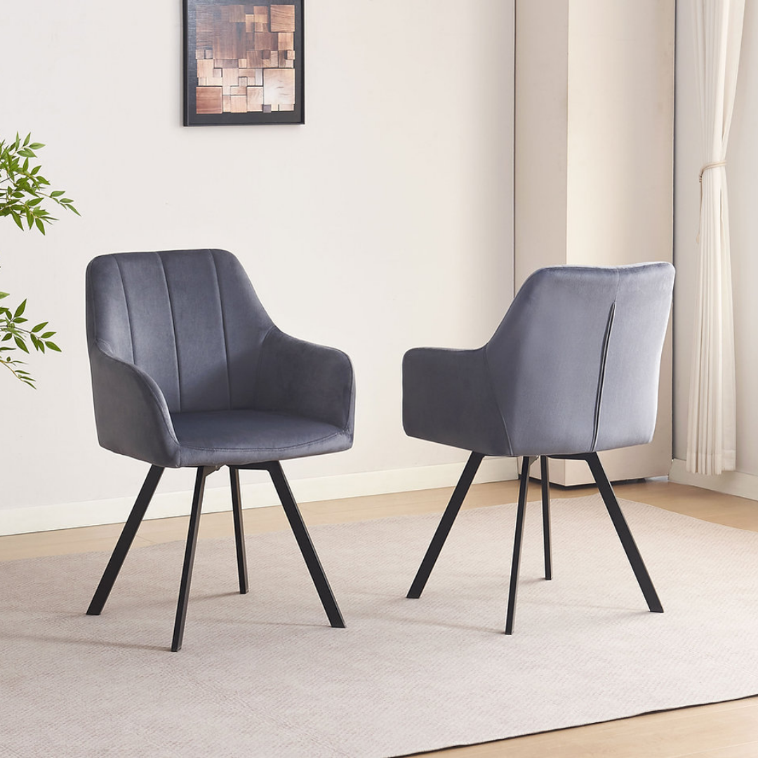 Roma – Dining Set – White Marble Look / Dark Grey Velvet