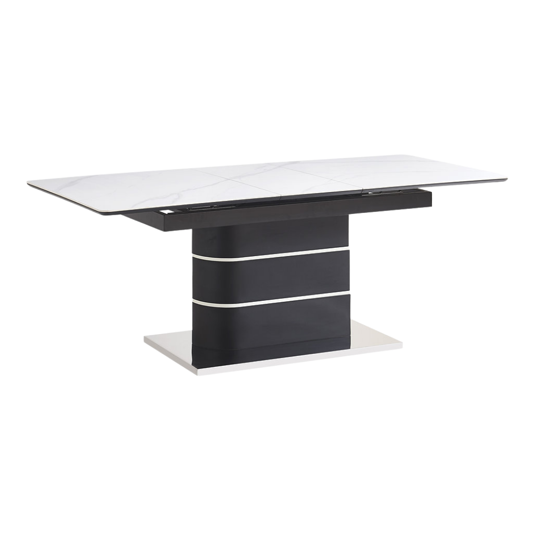 Noctis – Table de salle à manger extensible – Aspect marbre blanc neige