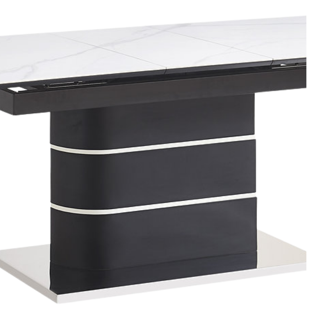 Noctis – Table de salle à manger extensible – Aspect marbre blanc neige