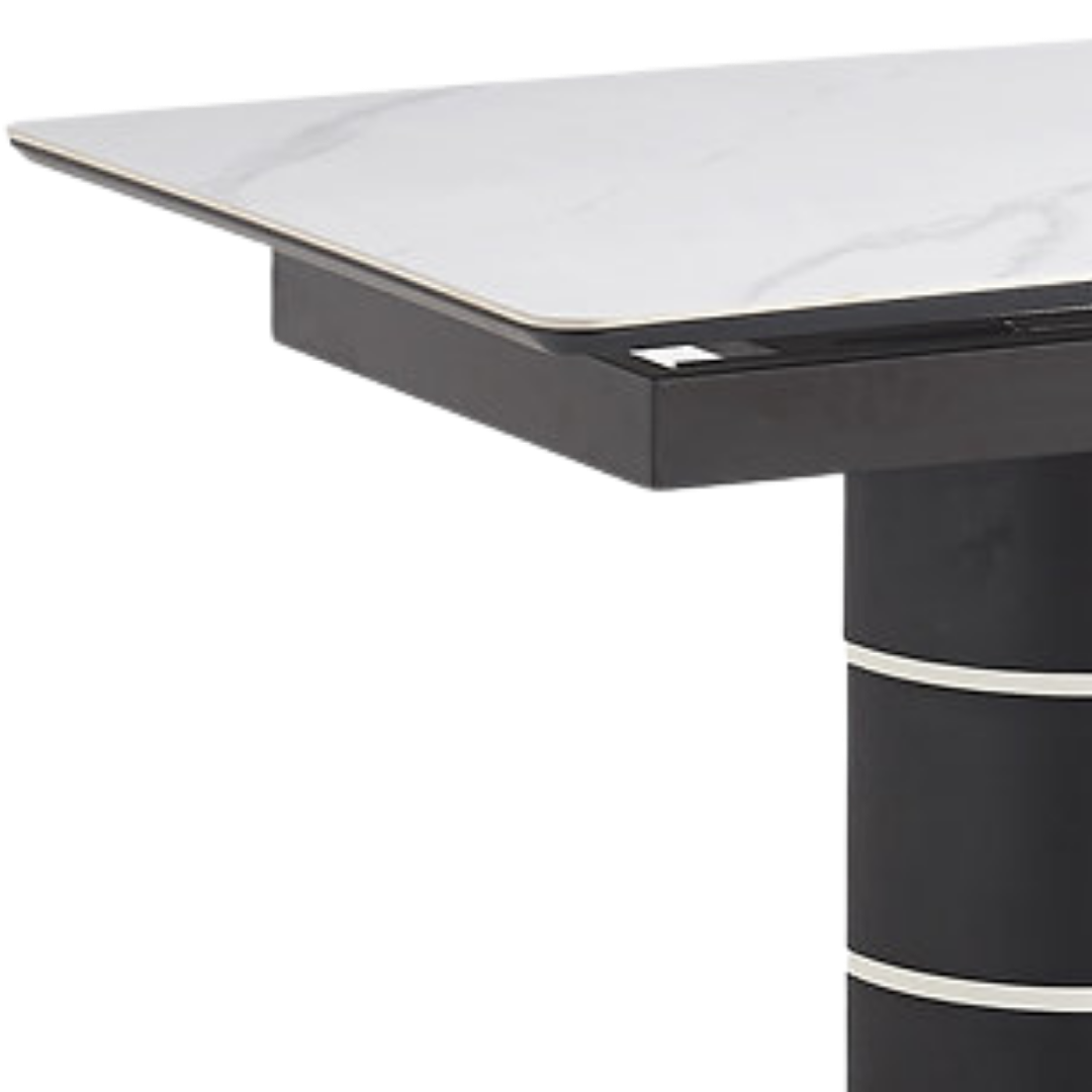 Noctis – Table de salle à manger extensible – Aspect marbre blanc neige