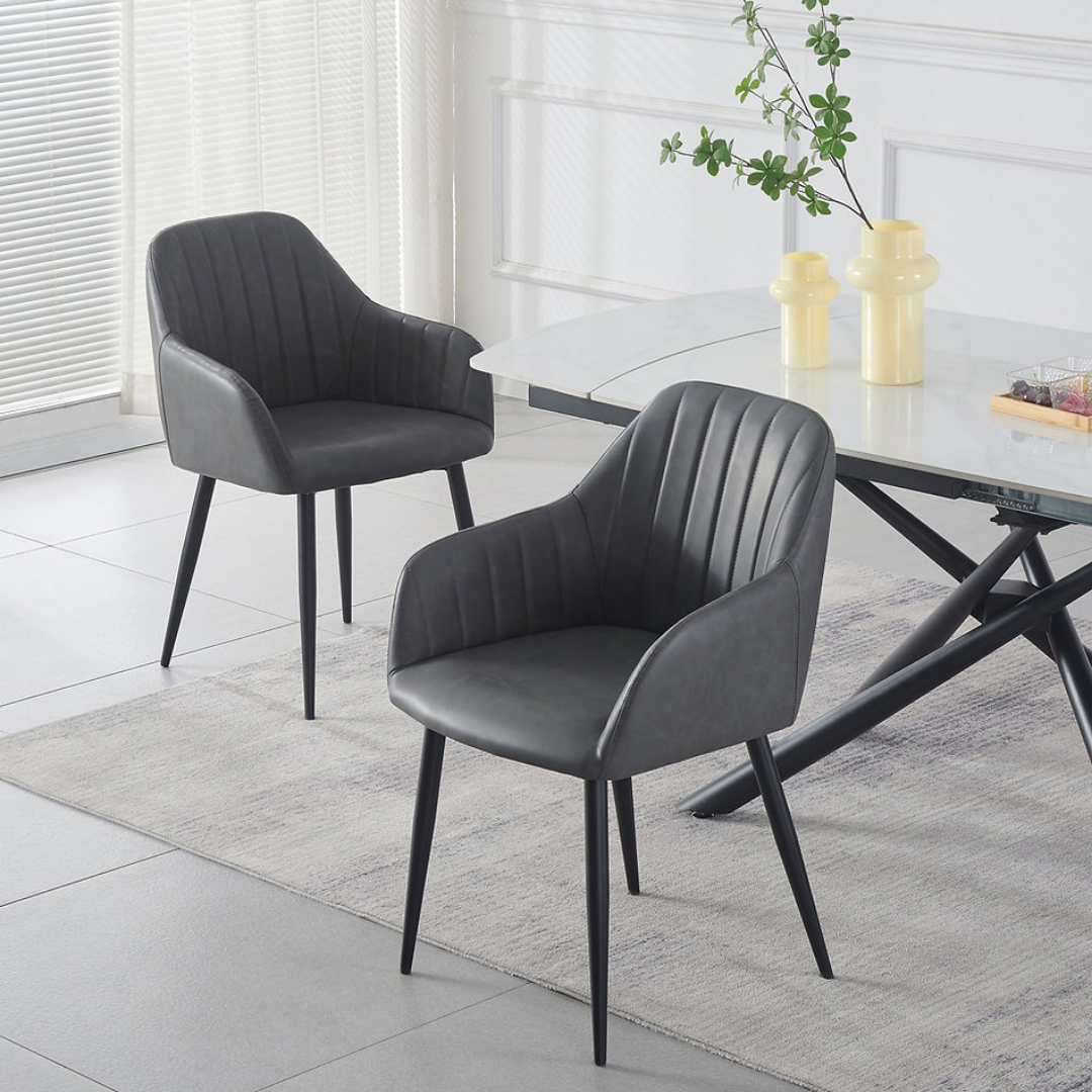 Firenze – Ensemble de salle à manger – Aspect marbre blanc / PU gris