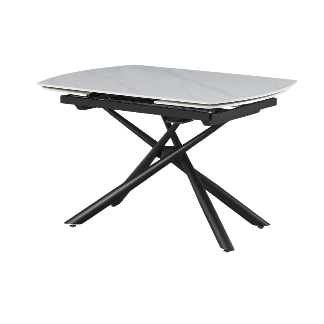 Table salle à manger extensible Xandor marbre blanc base acier noir mat 63 à 79 po – Bonito Montréal