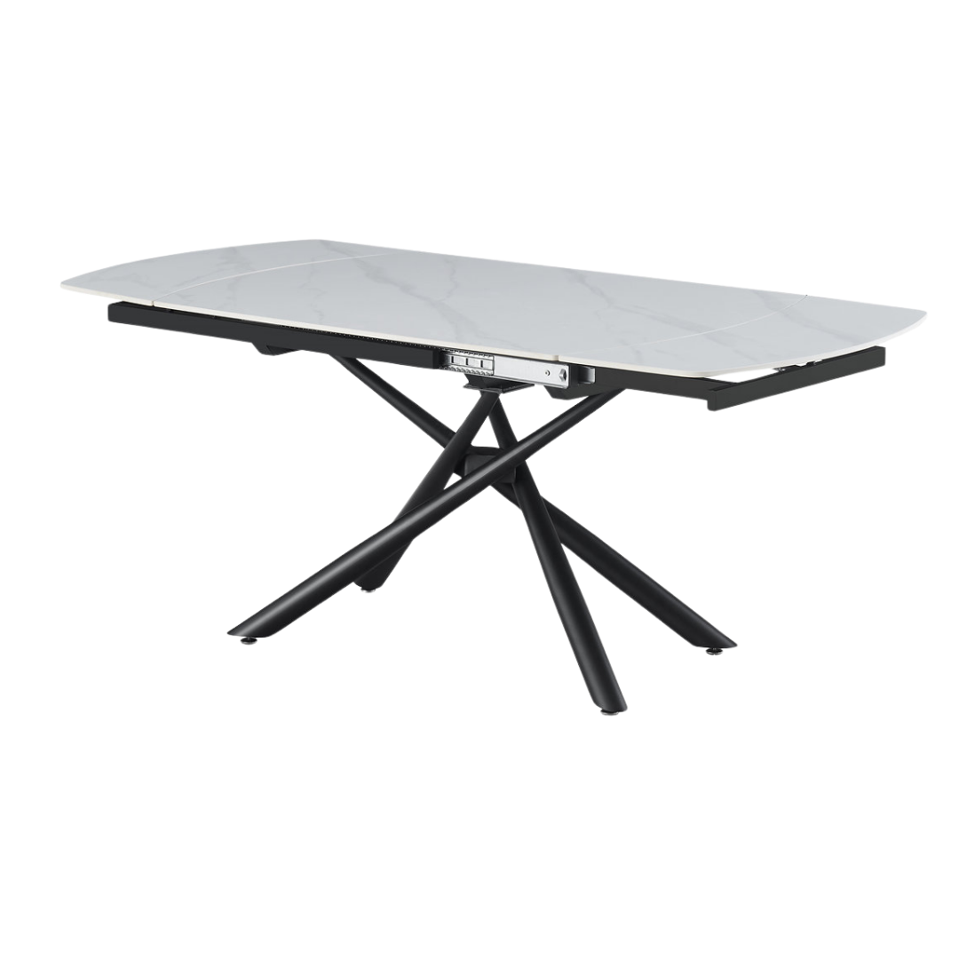 Table salle à manger extensible Xandor marbre blanc base acier noir mat 63 à 79 po – Bonito Montréal