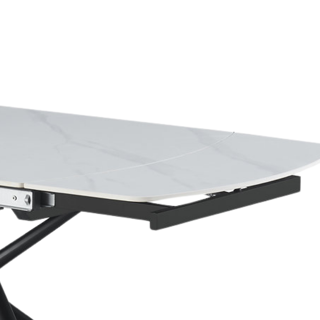 Table salle à manger extensible Xandor marbre blanc base acier noir mat 63 à 79 po – Bonito Montréal