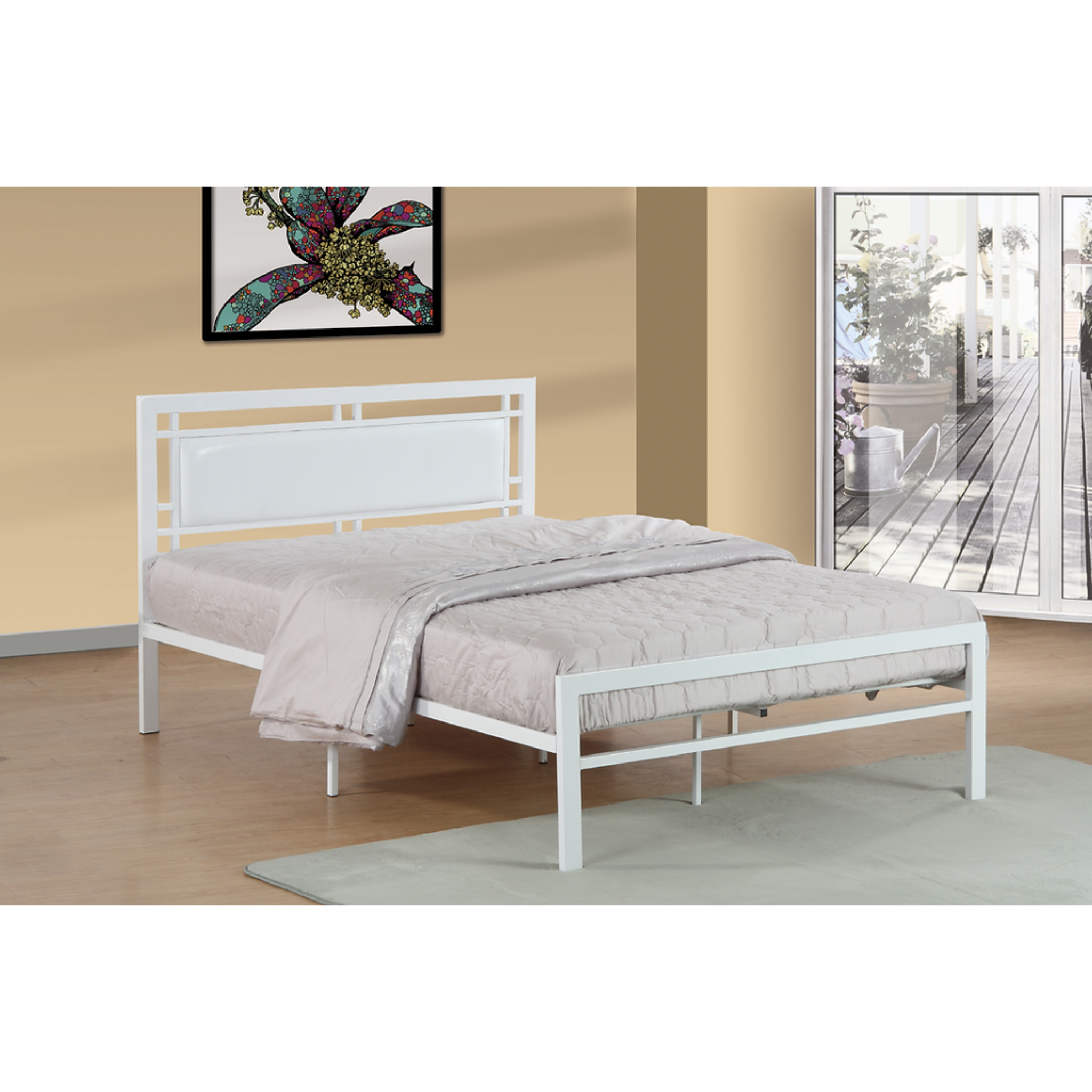 Twin Bed - White Metal Bed With White PU Headboard 141