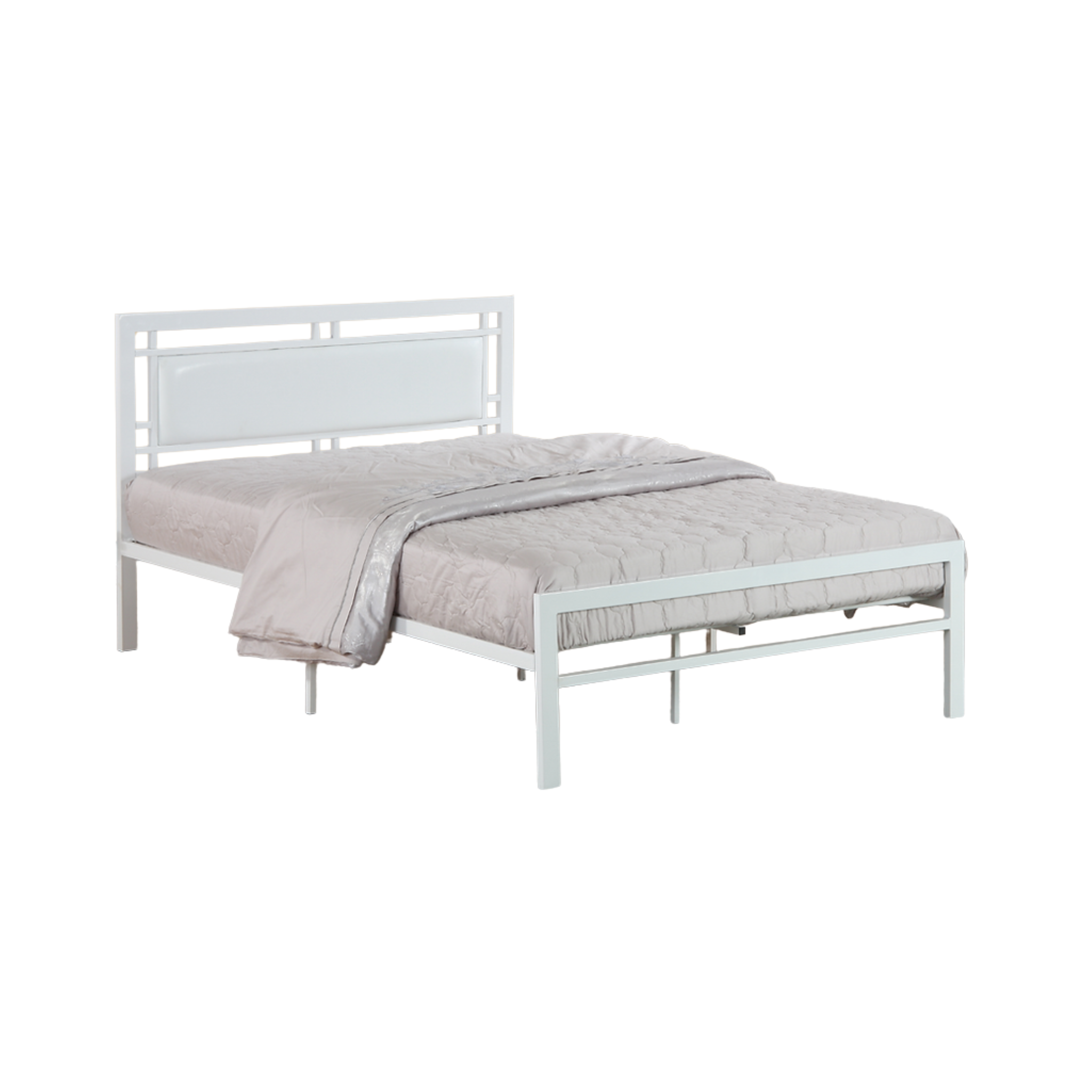 Twin Bed - White Metal Bed With White PU Headboard 141