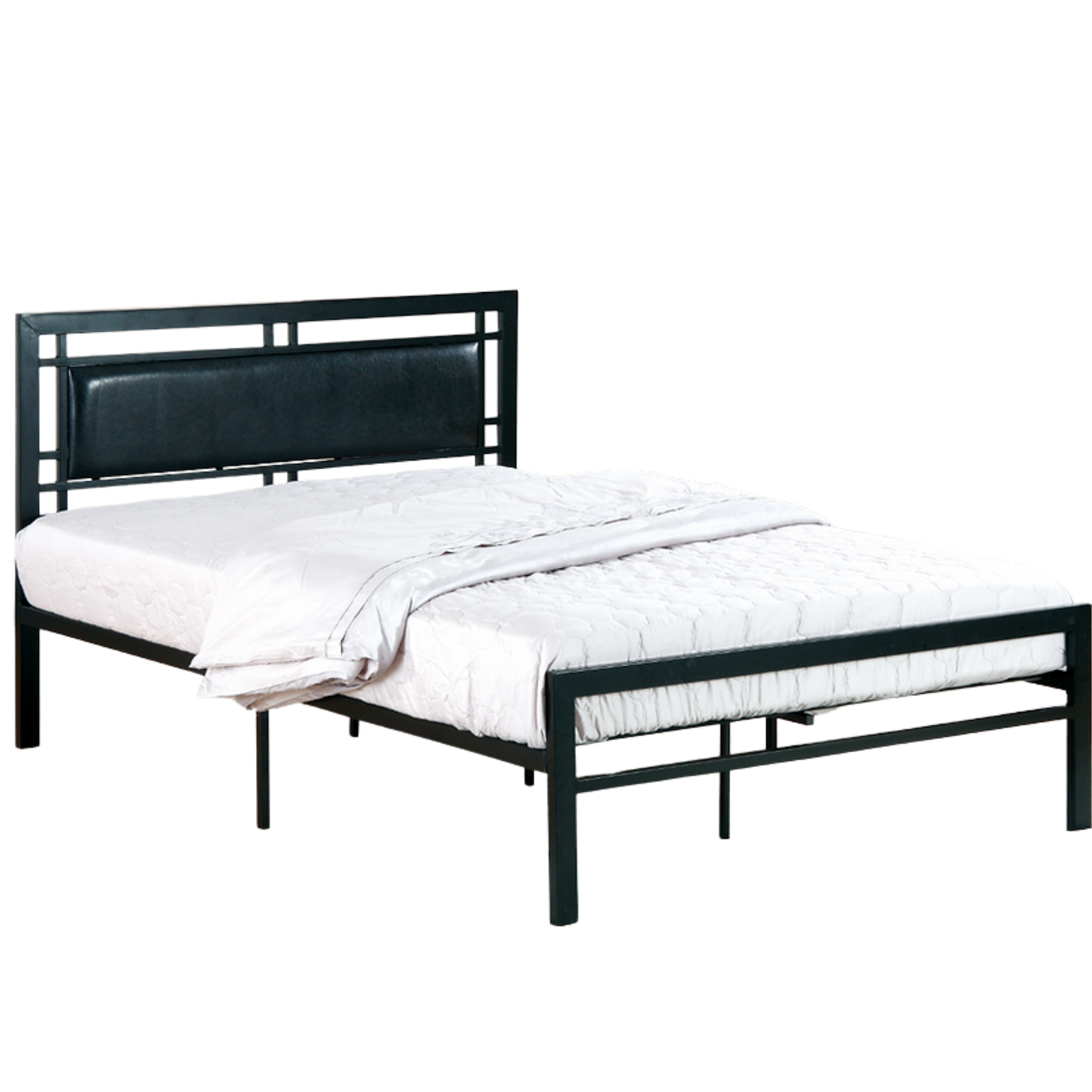 Lit double en métal noir avec tête de lit en polyuréthane noir 141