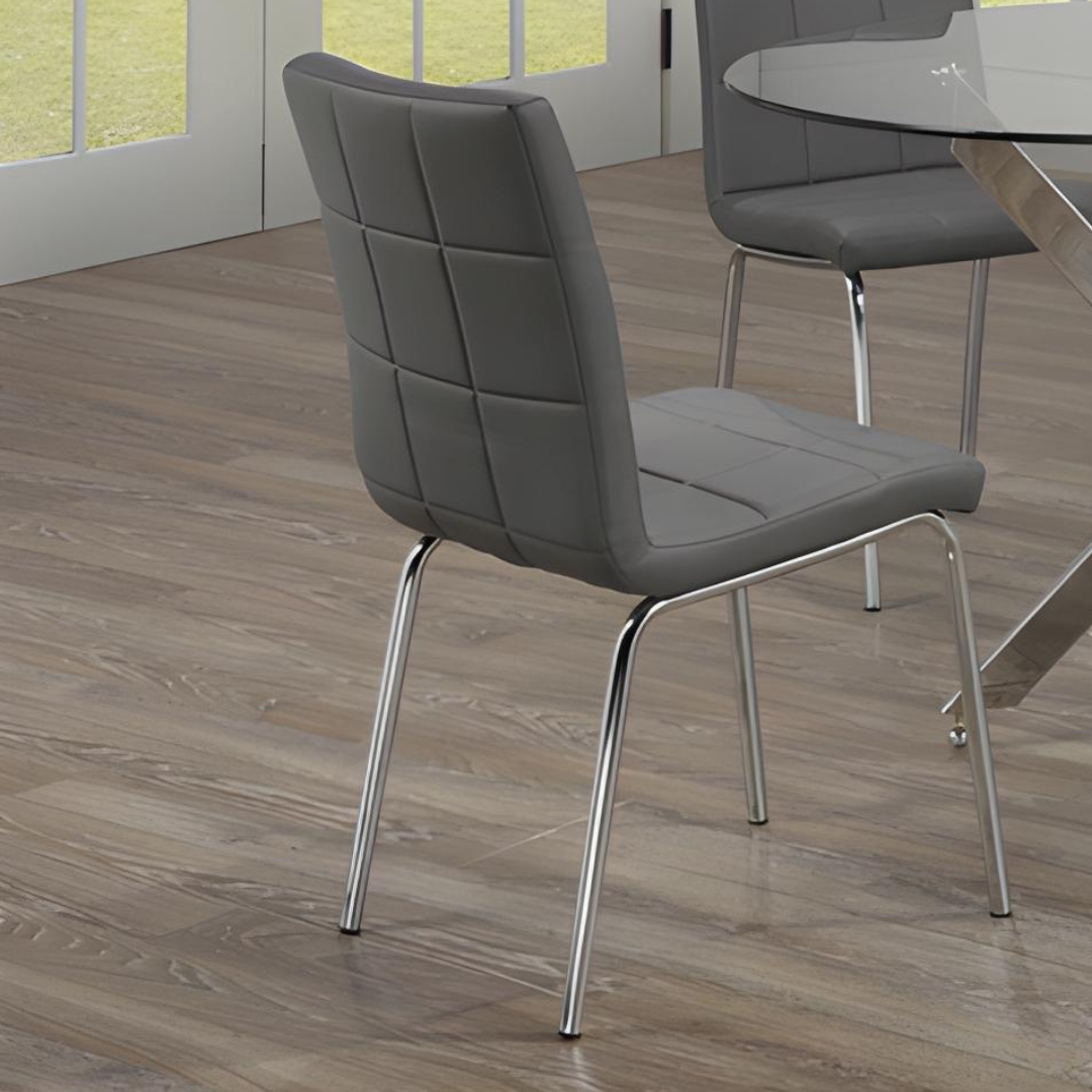 Laurent – Ensemble de salle à manger – Plateau en verre / Chaises en polyuréthane gris