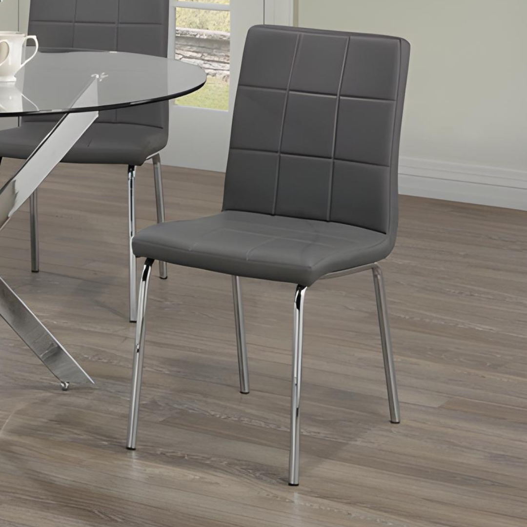 Laurent – Ensemble de salle à manger – Plateau en verre / Chaises en polyuréthane gris