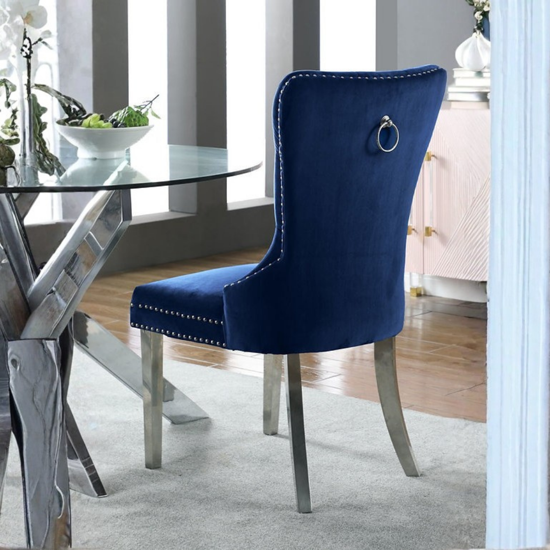 Windsor – Ensemble de salle à manger – Verre transparent / Velours bleu