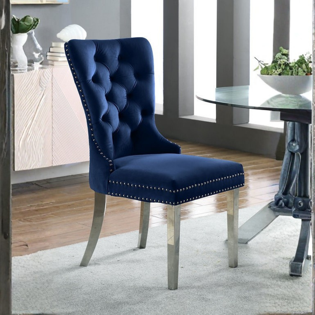 Windsor – Ensemble de salle à manger – Verre transparent / Velours bleu