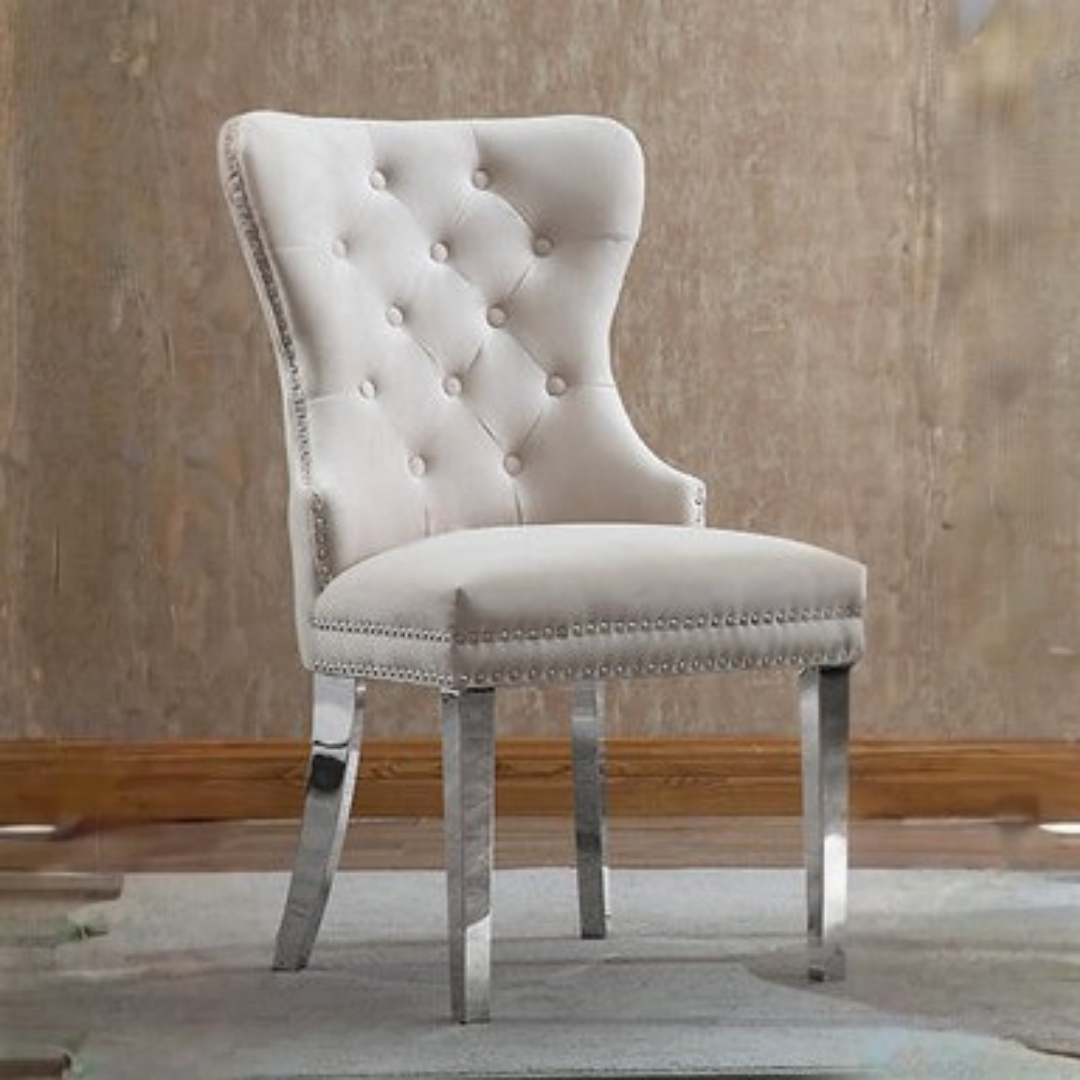 Windsor – Ensemble de salle à manger – Verre transparent / Velours crème