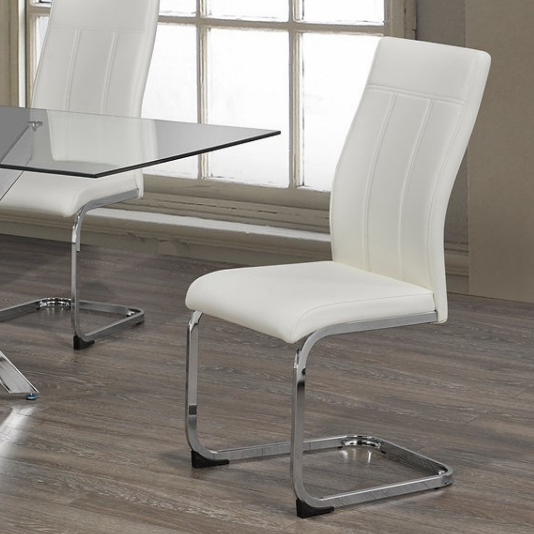 Skagen – Ensemble de salle à manger – Verre transparent / PU blanc