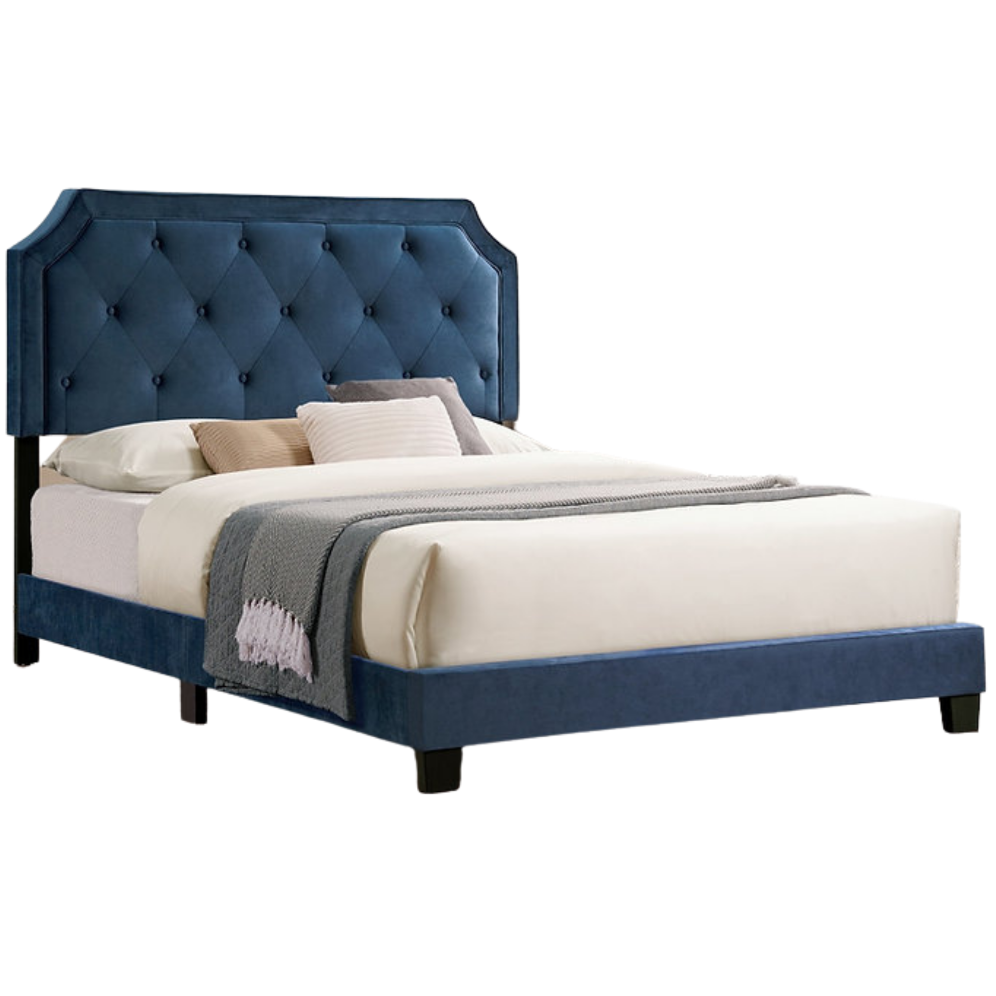 Lit double - Lit plateforme en velours bleu 5611