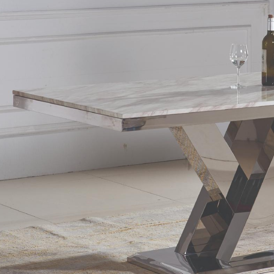 Leya – Dining Table – Marble Look / Chrome Base
