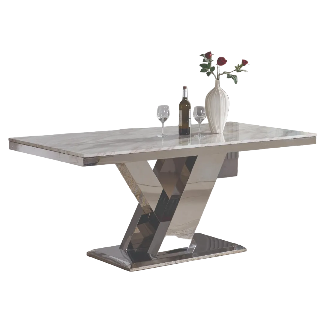 Leya – Dining Table – Marble Look / Chrome Base