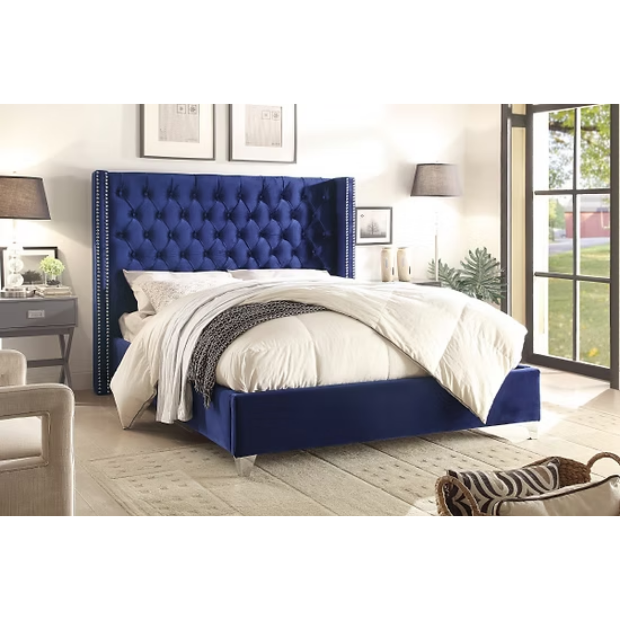 Lit double en velours bleu IF 5891