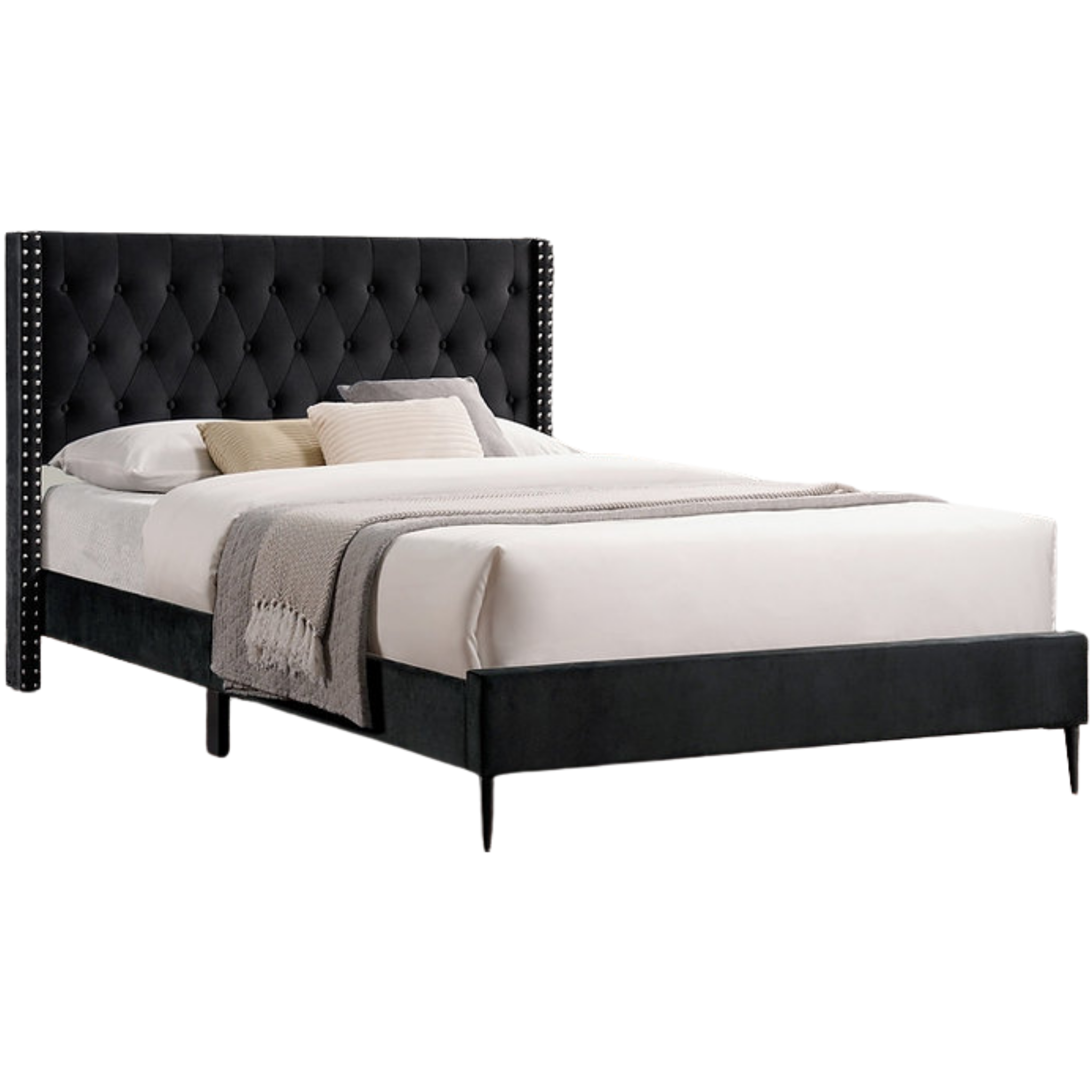 Lit double - Lit plateforme en velours noir 5593