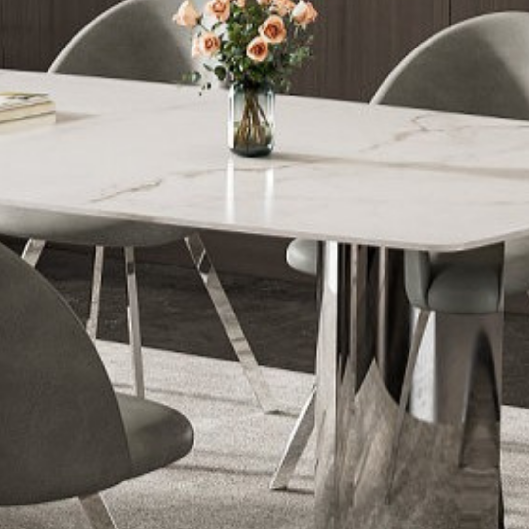 Parma – Ensemble de salle à manger – Aspect marbre blanc / PU gris clair