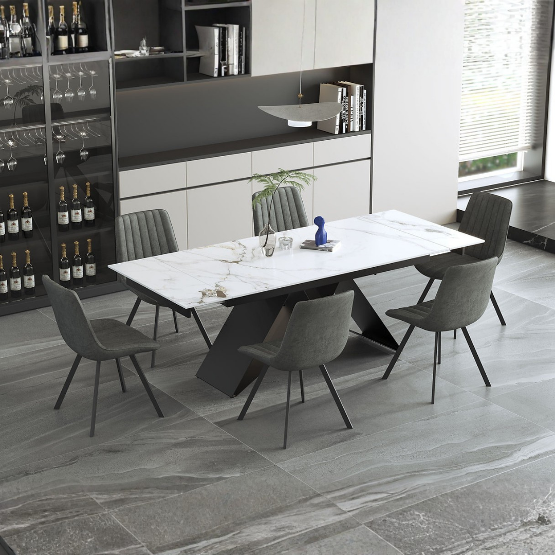 Palermo – Ensemble de salle à manger – Aspect marbre Channel / Gris PU