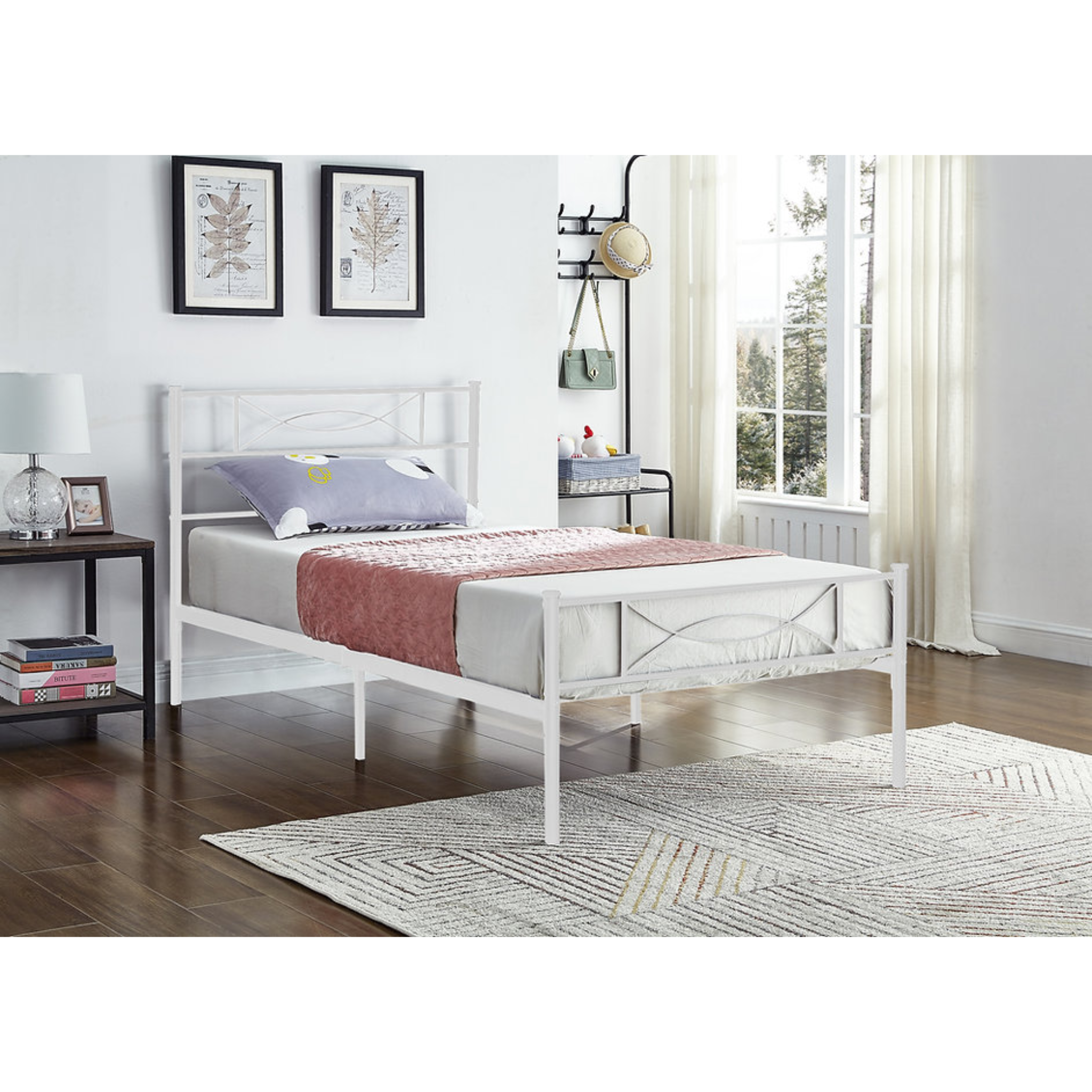 Twin Bed - White Metal Bed 154W