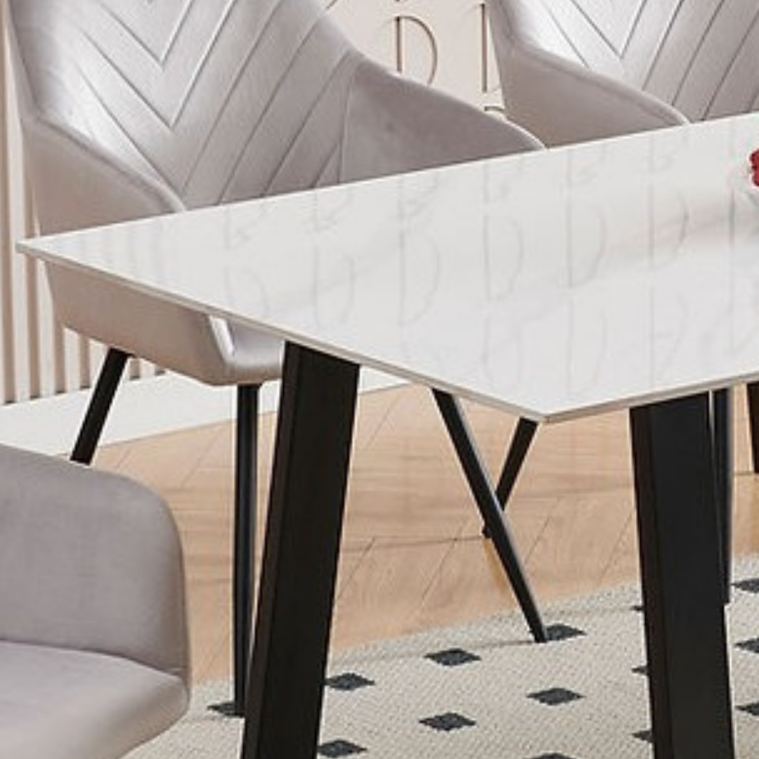 Torino – Dining Set – White Marble Look / Light Grey Velvet