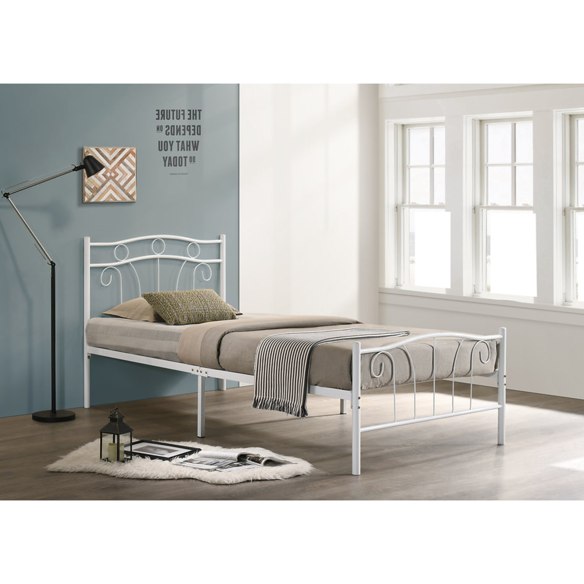 Twin Bed – White Metal Bed 155W