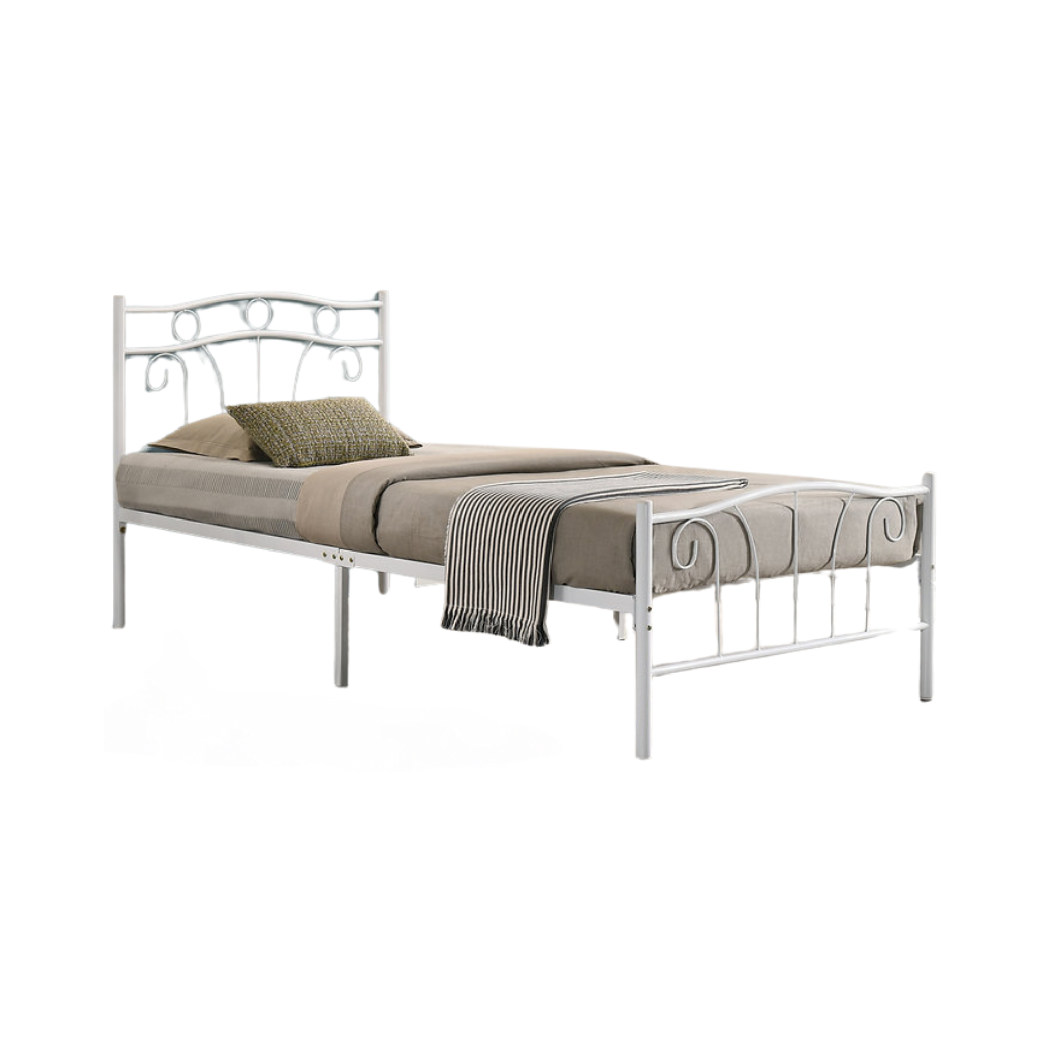 Twin Bed – White Metal Bed 155W